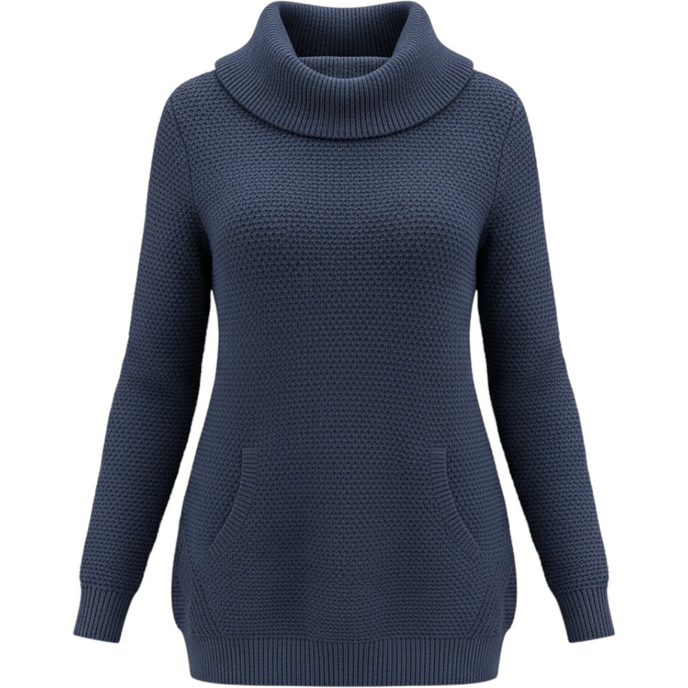 Duluth Trading Heritage Cowl Neck Tunic Sweater Womens L Navy Kangaroo Pocket